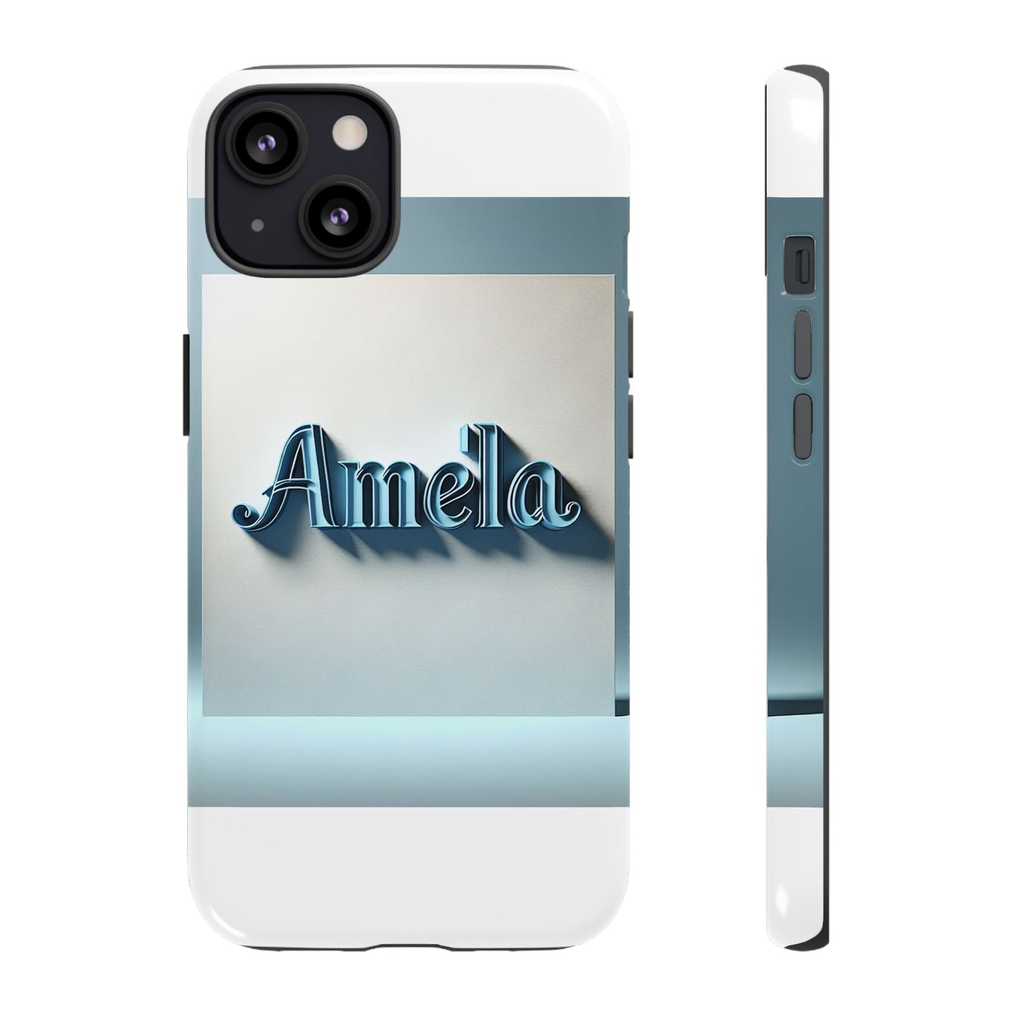 sleek 3d glossy phone case in blue with elegant name design fashion accessory for personal expression compatible with iphone 13, 14, 15 & 16 – all models including pro, pro max & plus