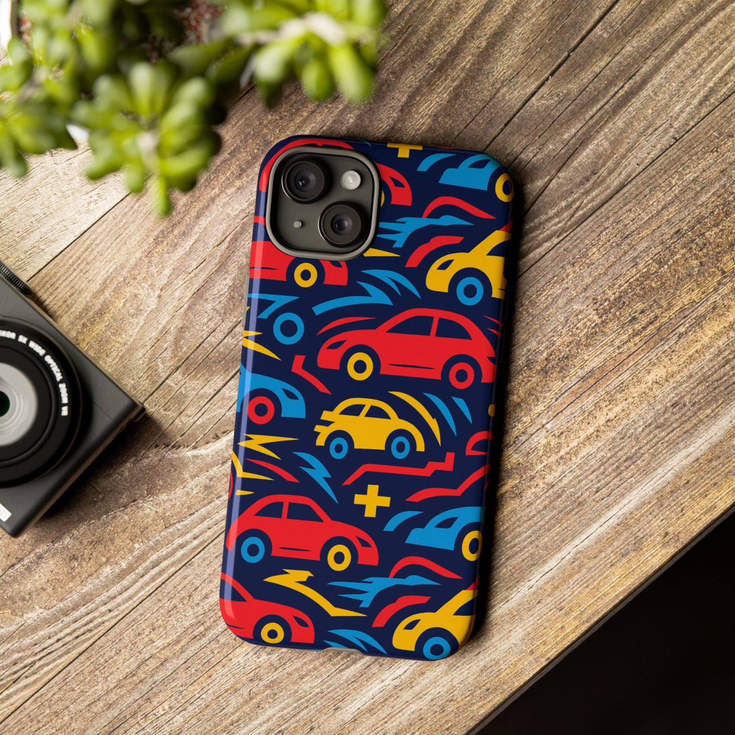 multicolour retro 3d wrap protective phone case with vibrant car design for stylish protection compatible with iphone 13, 14, 15 & 16 – all models including pro, pro max & plus