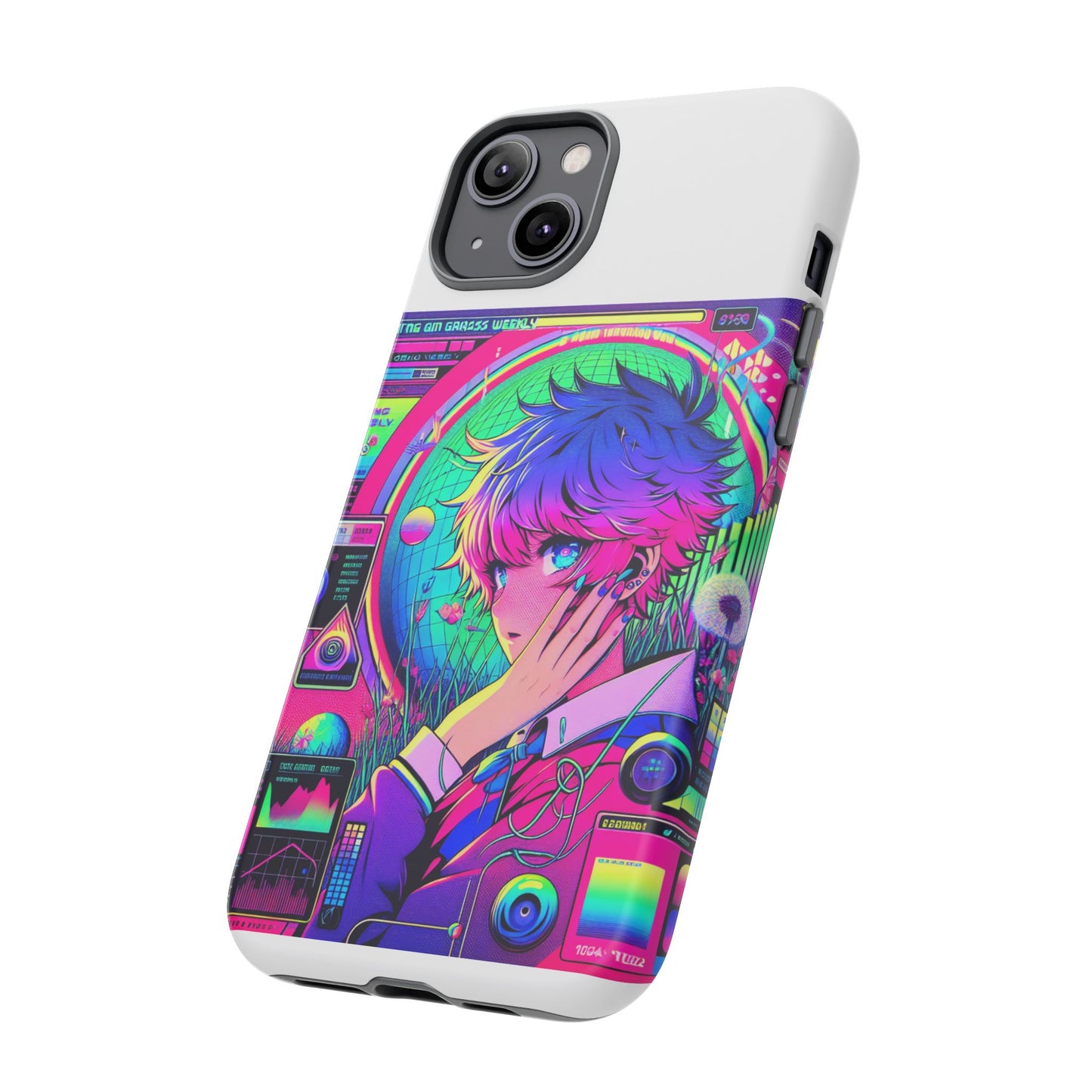 touching grass weekly vibrant protective phone case for smartphones, retro anime design, shock absorbent tpu, uv protected, unique gift for tech enthusiasts