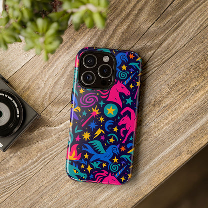 Vibrant Fantasy Unicorns Protective Phone Case – Colourful 3D Design for Stylish Protection – Compatible with iPhone 13, 14, 15 & 16 – All Models Including Pro, Pro Max & Plus