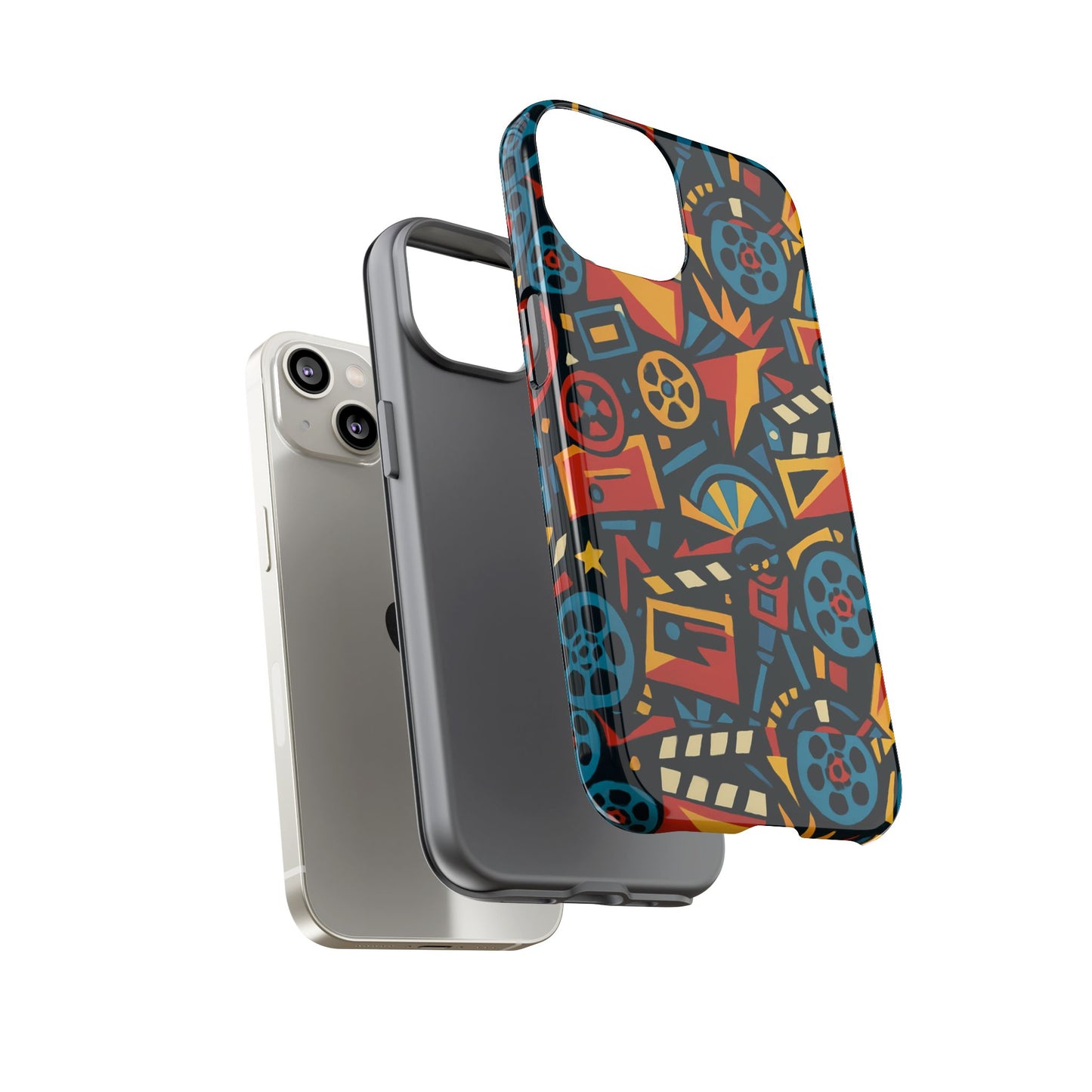 vibrant retro movie-inspired protective phone case with 3d design for stylish protection compatible with iphone 13, 14, 15 & 16 – all models including pro, pro max & plus