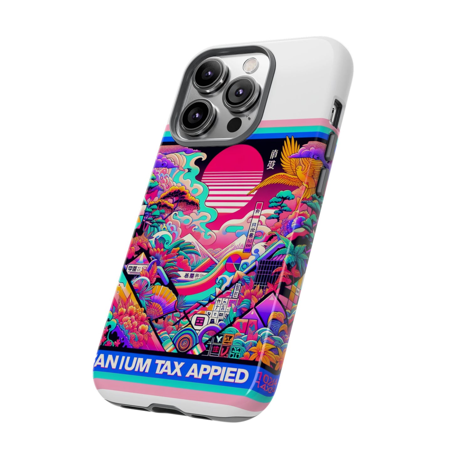 fanum tax applied protective phone case, 3d wrap design, durable silicone liner, uv protected, shock absorbing, fun anime and comic style, ideal gift for tech enthusiasts