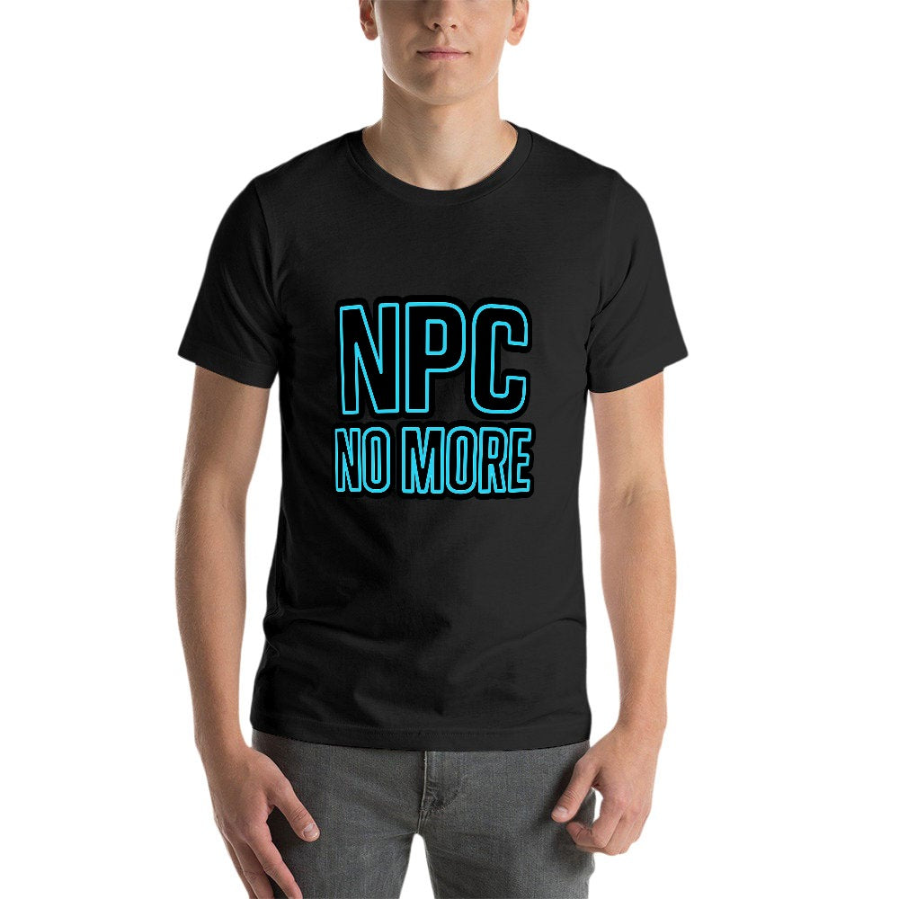 2025 150g men's short sleeve t-shirt, cotton casual tee with bold "npc no more" print, comfortable & versatile for gym, outings, or lounging, stylish addition for every modern man