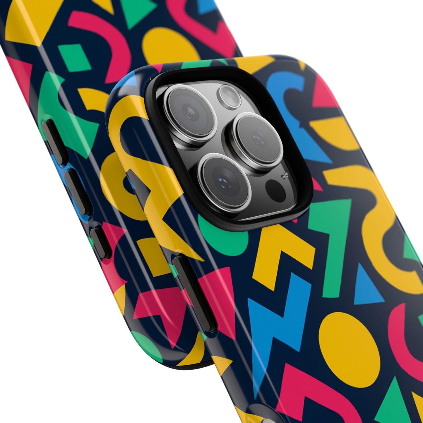 vibrant 3d geometric print phone case for men and women – stylish protection with multicolour design, compatible with iphone 13, 14, 15 & 16 – all models including pro, pro max & plus