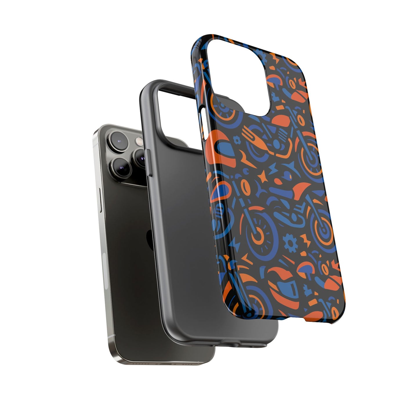 vibrant motorcycle phone case in multicolour design for stylish protection compatible with iphone 13, 14, 15 & 16 – all models including pro, pro max & plus