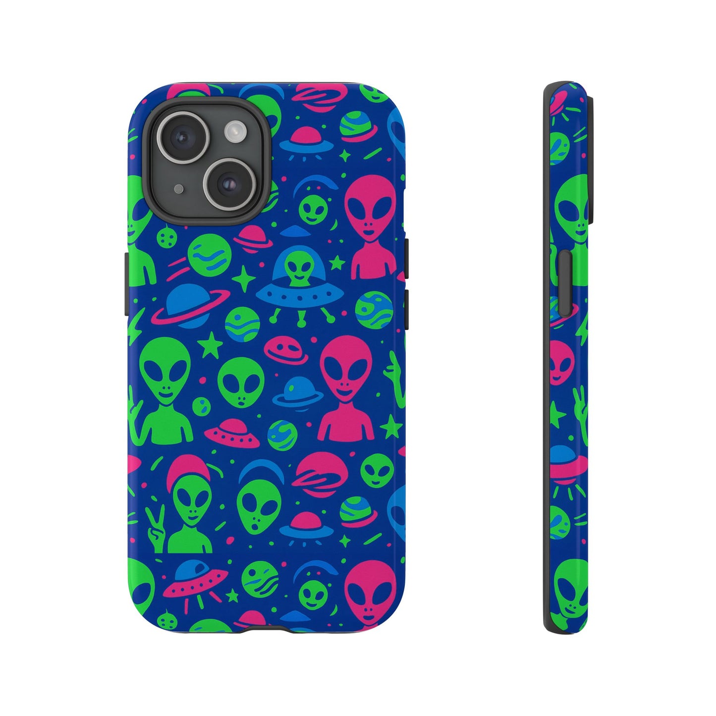 vibrant multicolour alien 3d wrap phone case in retro anime style for stylish protection compatible with iphone 13, 14, 15 & 16 – all models including pro, pro max & plus