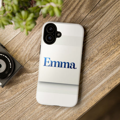 Elegant Personalised Protective Phone Case in White with Blue Typography for Stylish Individuals Compatible with iPhone 13, 14, 15 & 16 – All Models Including Pro, Pro Max & Plus