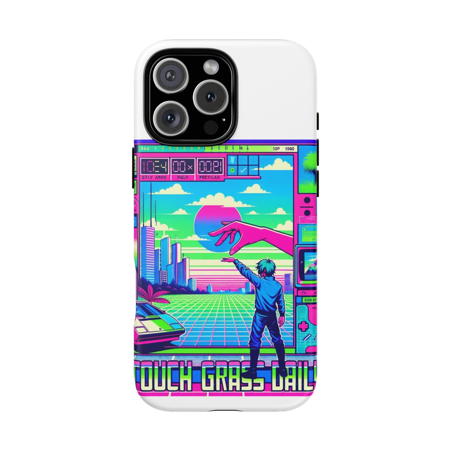 touch grass daily 3d wrap protective phone case for smartphones, durable shock absorption, uv protected, unique anime design, fun gift for tech enthusiasts