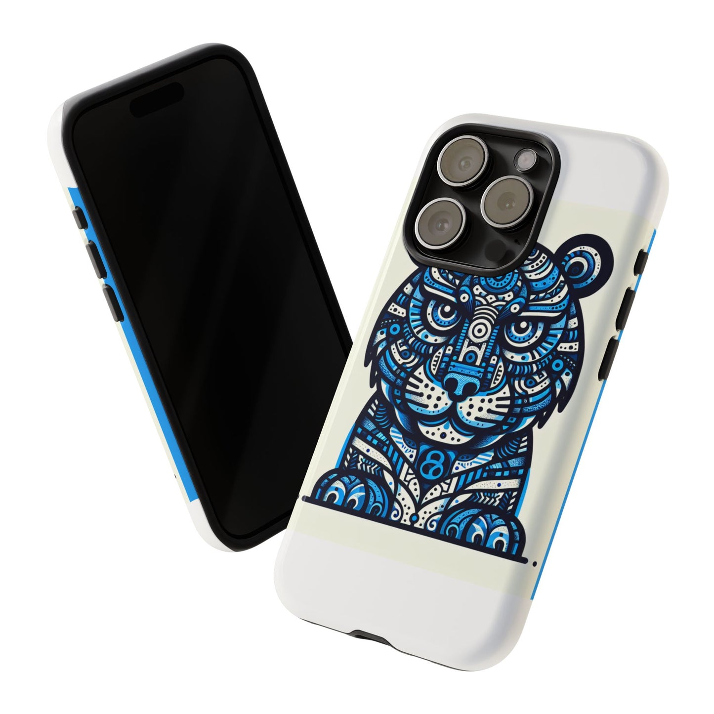 vibrant blue geometric tiger design phone case – stylish protection accessory for self-expression compatible with iphone 13, 14, 15 & 16 – all models including pro, pro max & plus