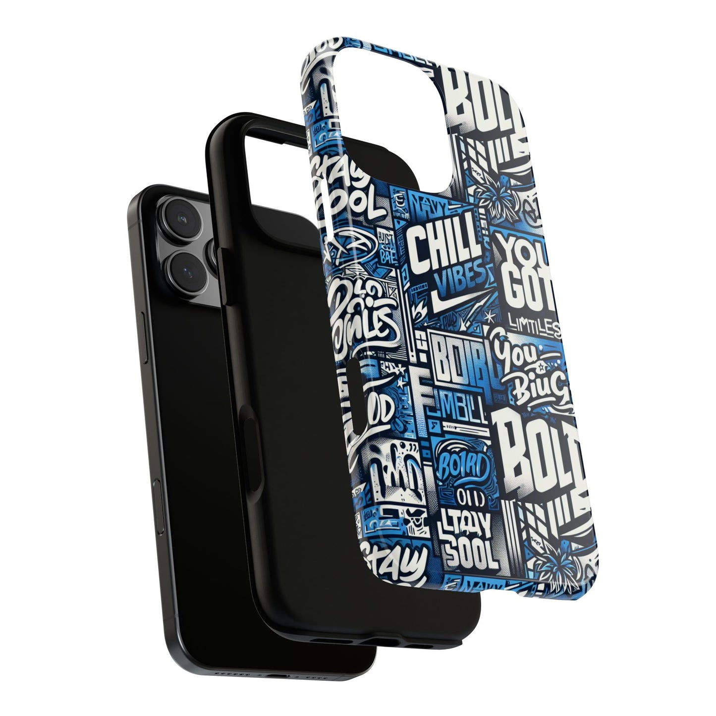vibrant 3d typography phone case in blue – stylish protection for trendy individuals – compatible with iphone 13, 14, 15 & 16 – all models including pro, pro max & plus