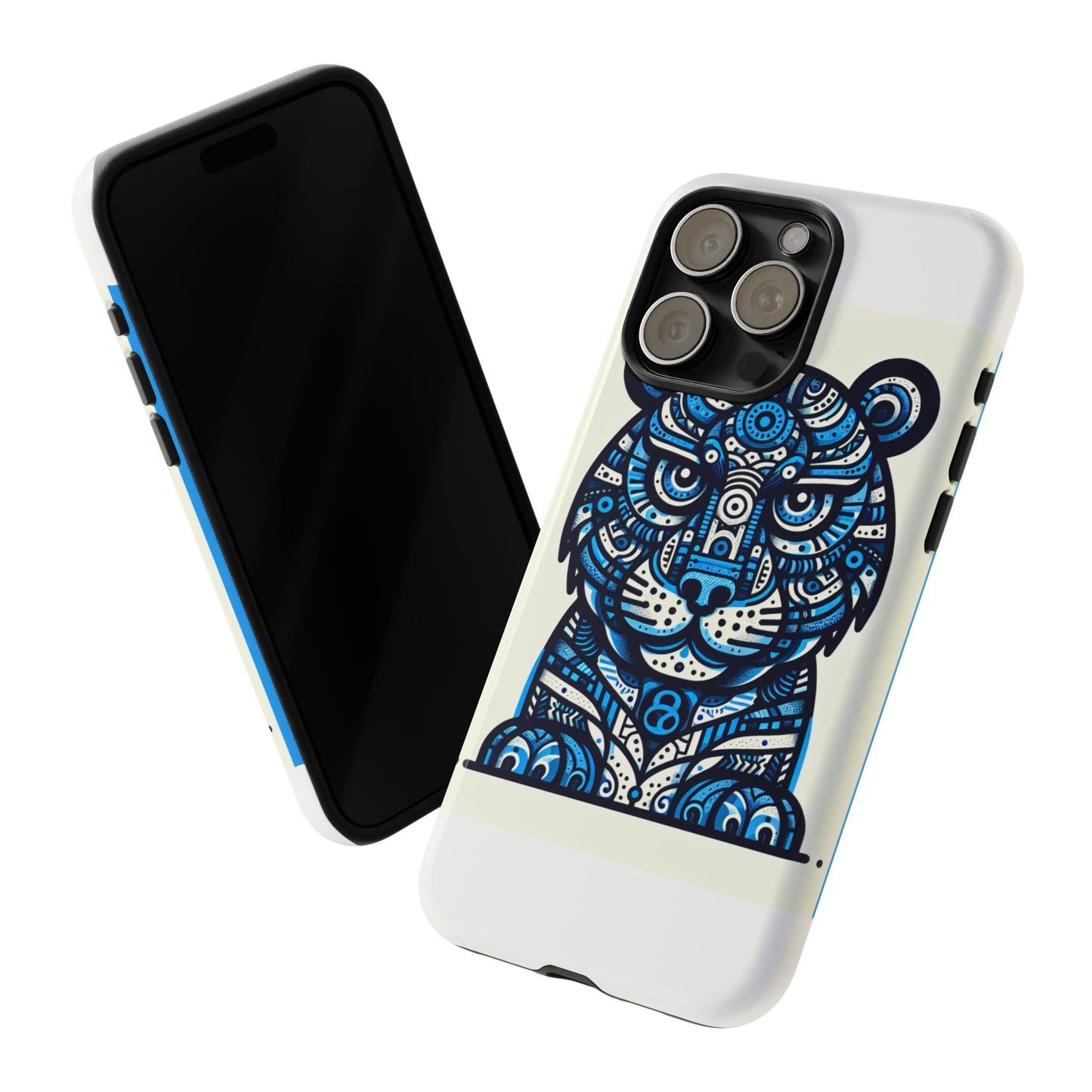 vibrant blue geometric tiger design phone case – stylish protection accessory for self-expression compatible with iphone 13, 14, 15 & 16 – all models including pro, pro max & plus