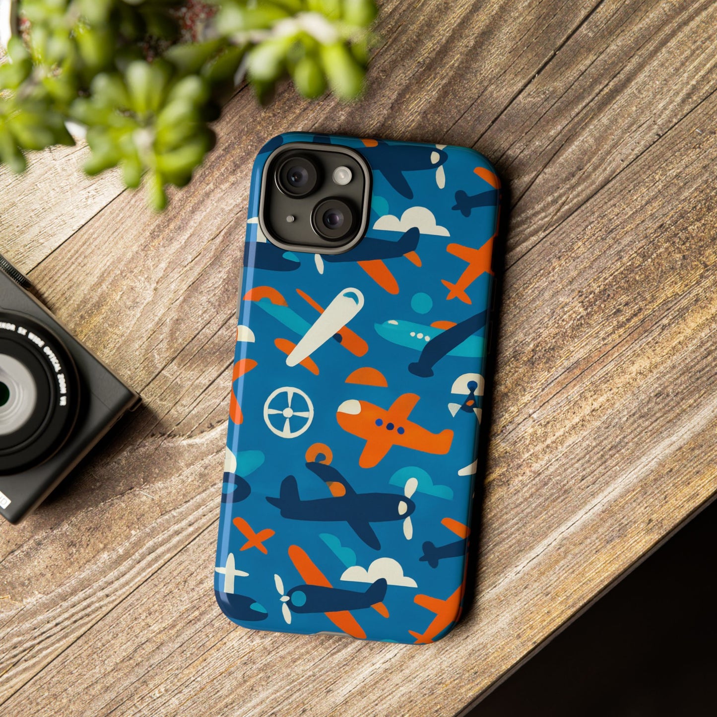 vibrant 3d airplane print phone case in blue – fun retro design for stylish protection – compatible with iphone 13, 14, 15 & 16 – all models including pro, pro max & plus