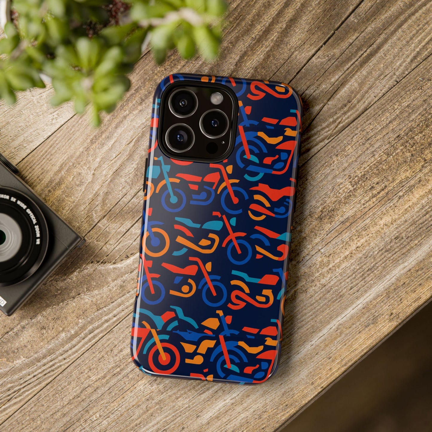 vibrant 3d multicolour motorcycle pattern protective phone case for creative individuals – stylish protection compatible with iphone 13, 14, 15 & 16 – all models including pro, pro max & plus