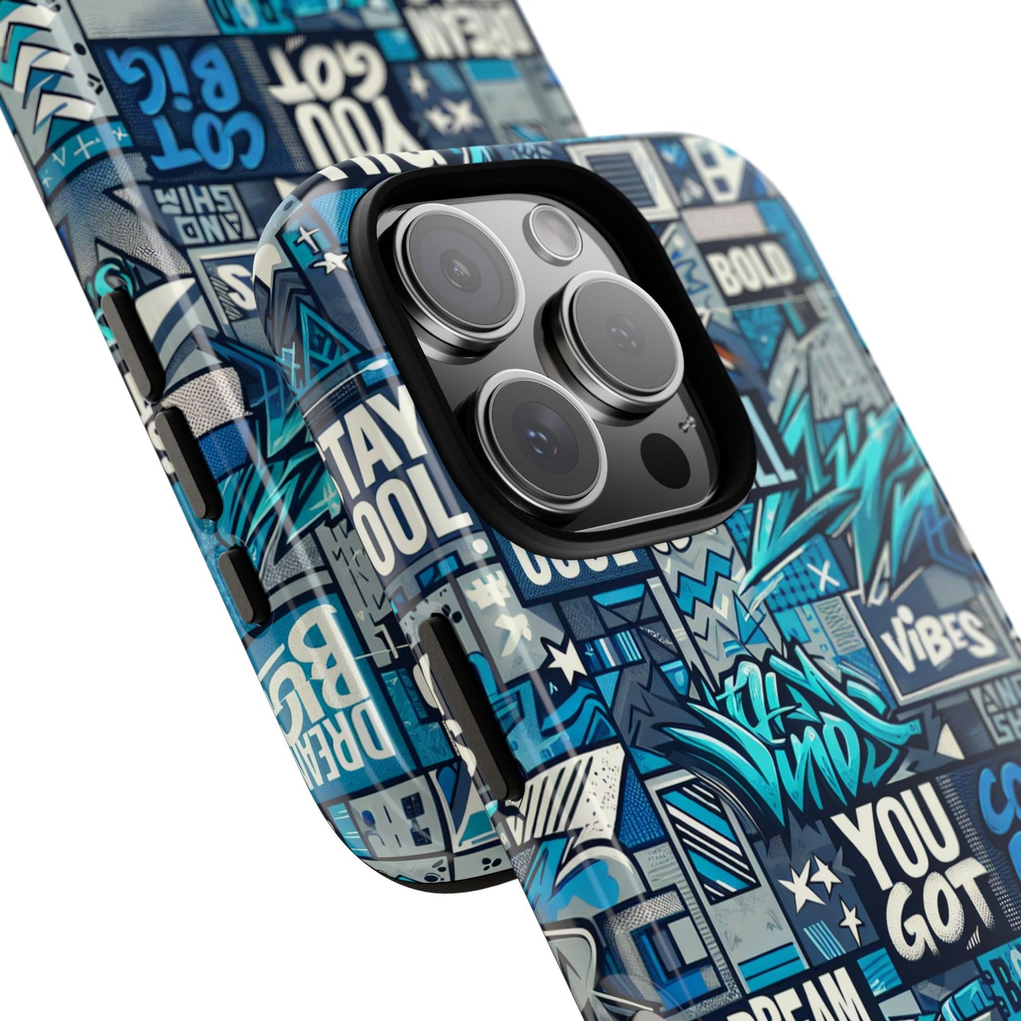 vibrant 3d wrap protective phone case in blue with playful graphic design for stylish protection – compatible with iphone 13, 14, 15 & 16 – all models including pro, pro max & plus