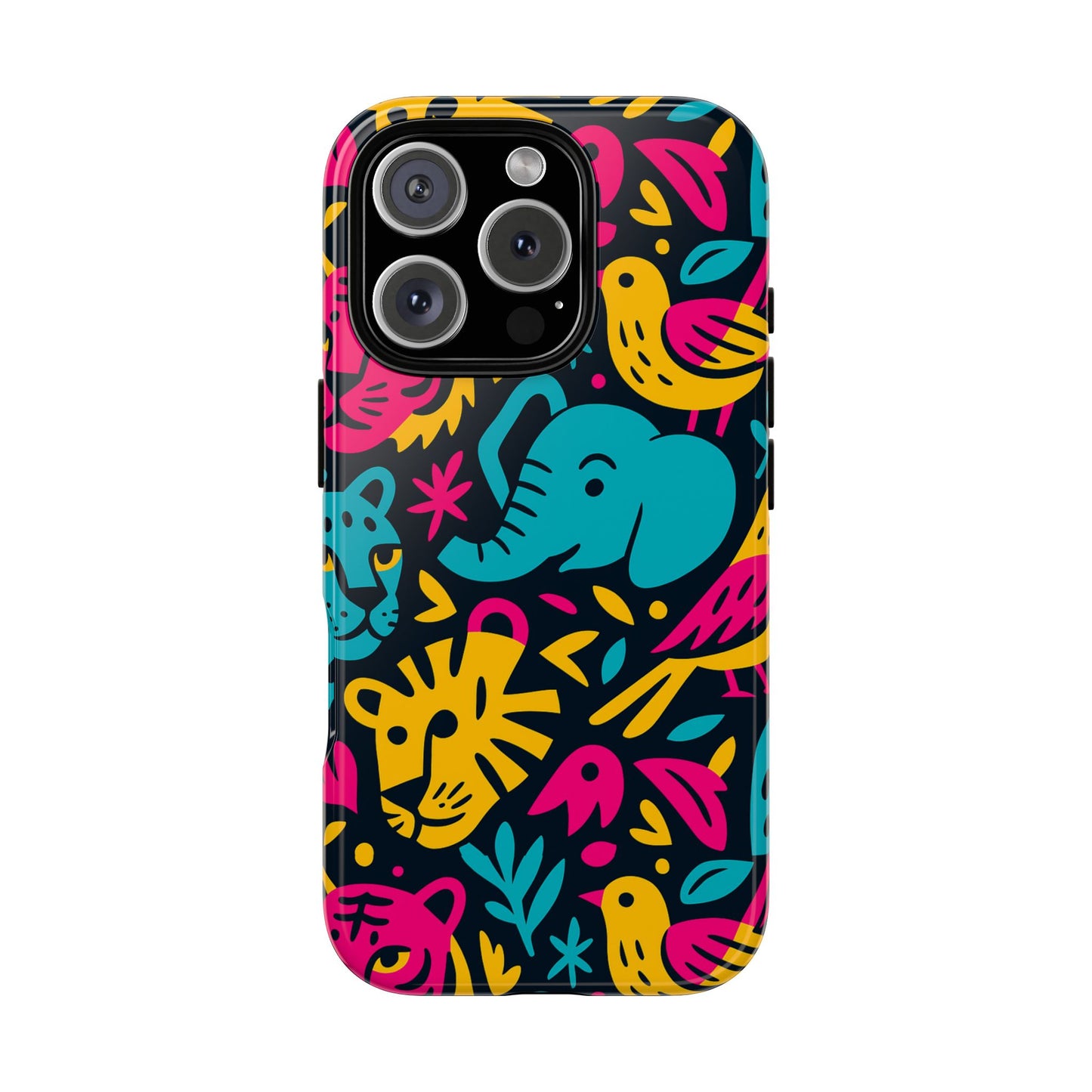 vibrant 3d animal print protective phone case colourful design for stylish protection compatible with iphone 13, 14, 15 & 16 – all models including pro, pro max & plus