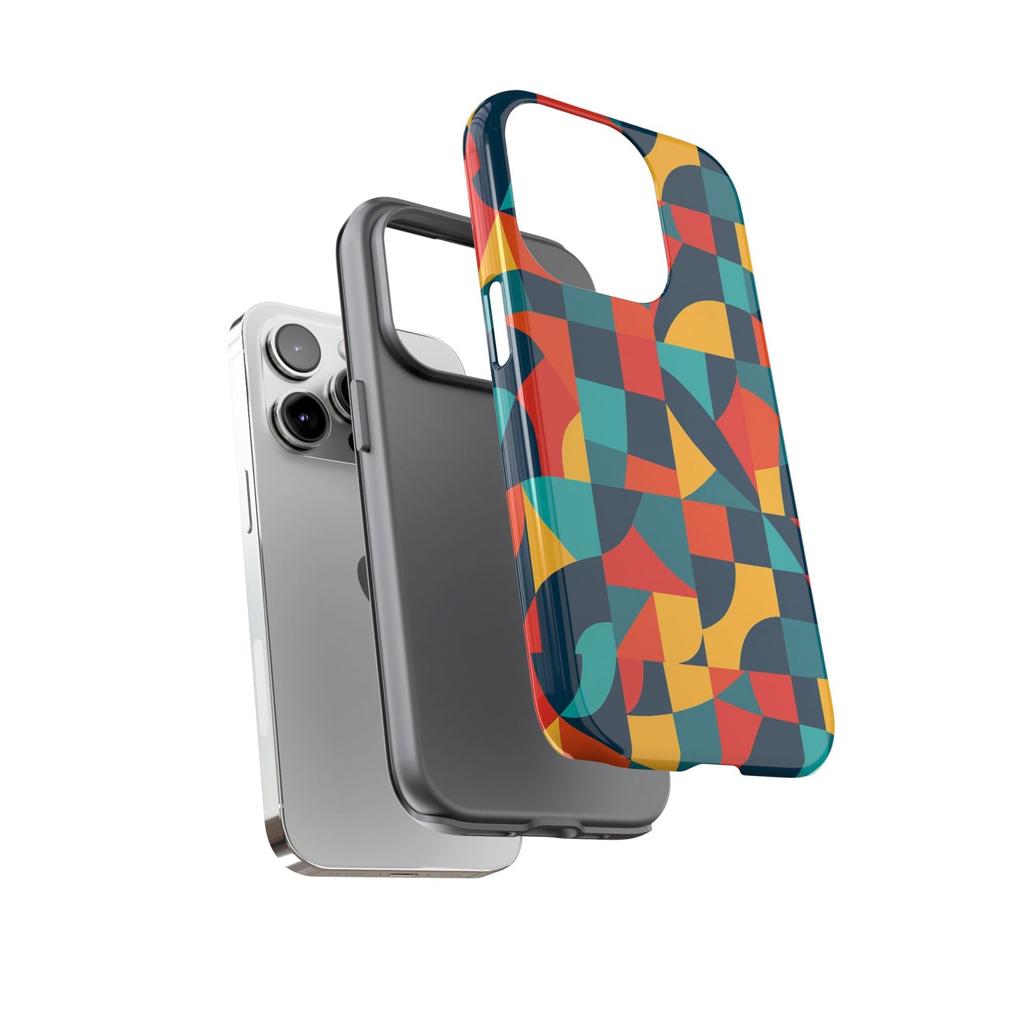 vibrant multicolour geometric 3d wrap phone case for stylish protection and unique expression compatible with iphone 13, 14, 15 & 16 – all models including pro, pro max & plus