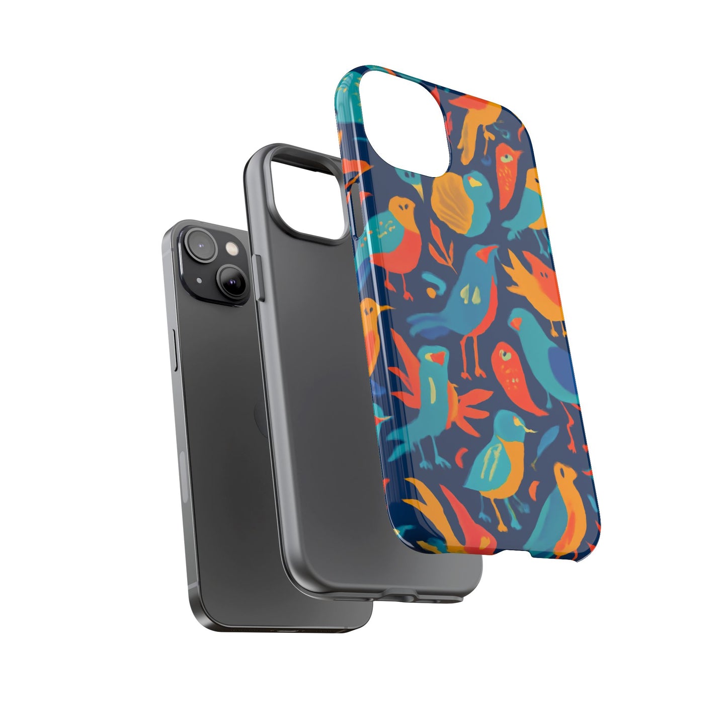 vibrant multicolour bird design phone case for stylish protection – compatible with iphone 13, 14, 15 & 16 – all models including pro, pro max & plus