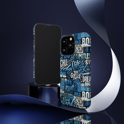 Vibrant Protective Phone Case with Playful Typography Design in Blue – Stylish Self-Expression Accessory Compatible with iPhone 13, 14, 15 & 16 – all models including Pro, Pro Max & Plus