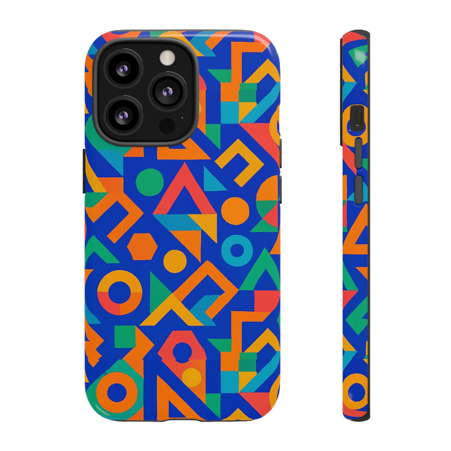 multicolour geometric 3d wrap protective phone case – vibrant accessory for creative individuals compatible with iphone 13, 14, 15 & 16 – all models including pro, pro max & plus