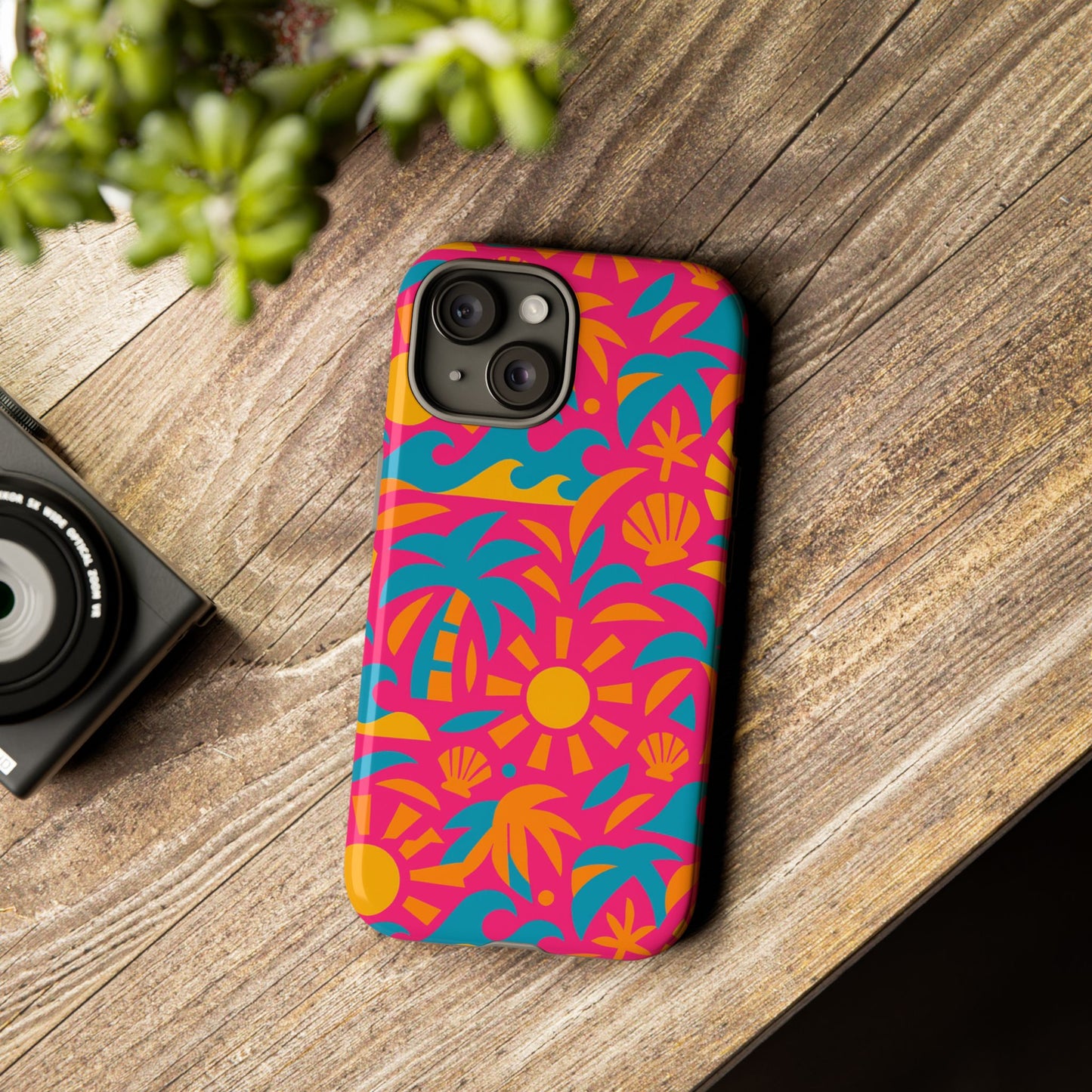 vibrant tropical 3d wrap design protective phone case with retro style – bold accessory for self-expression compatible with iphone 13, 14, 15 & 16 – all models including pro, pro max & plus