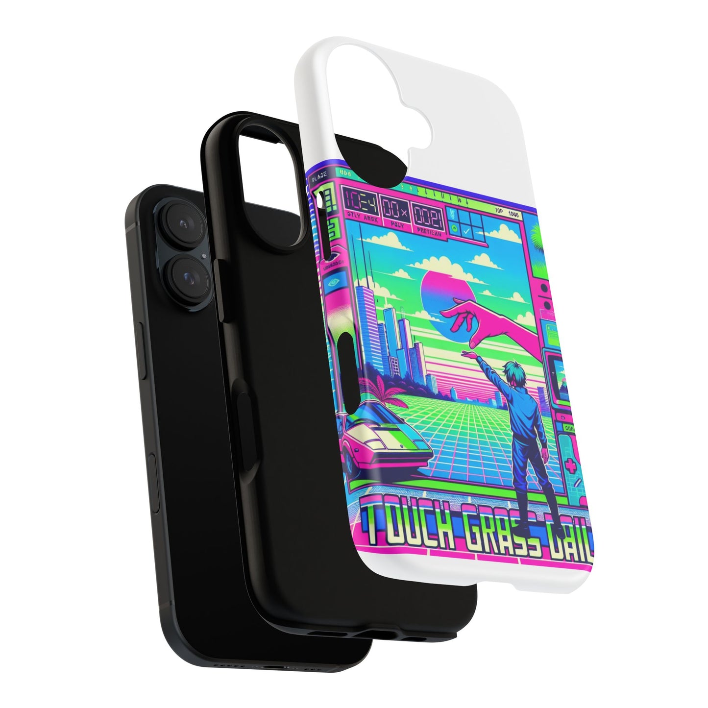 touch grass daily 3d wrap protective phone case for smartphones, durable shock absorption, uv protected, unique anime design, fun gift for tech enthusiasts