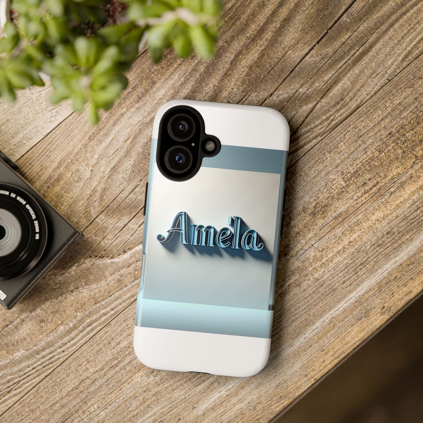 sleek 3d glossy phone case in blue with elegant name design fashion accessory for personal expression compatible with iphone 13, 14, 15 & 16 – all models including pro, pro max & plus
