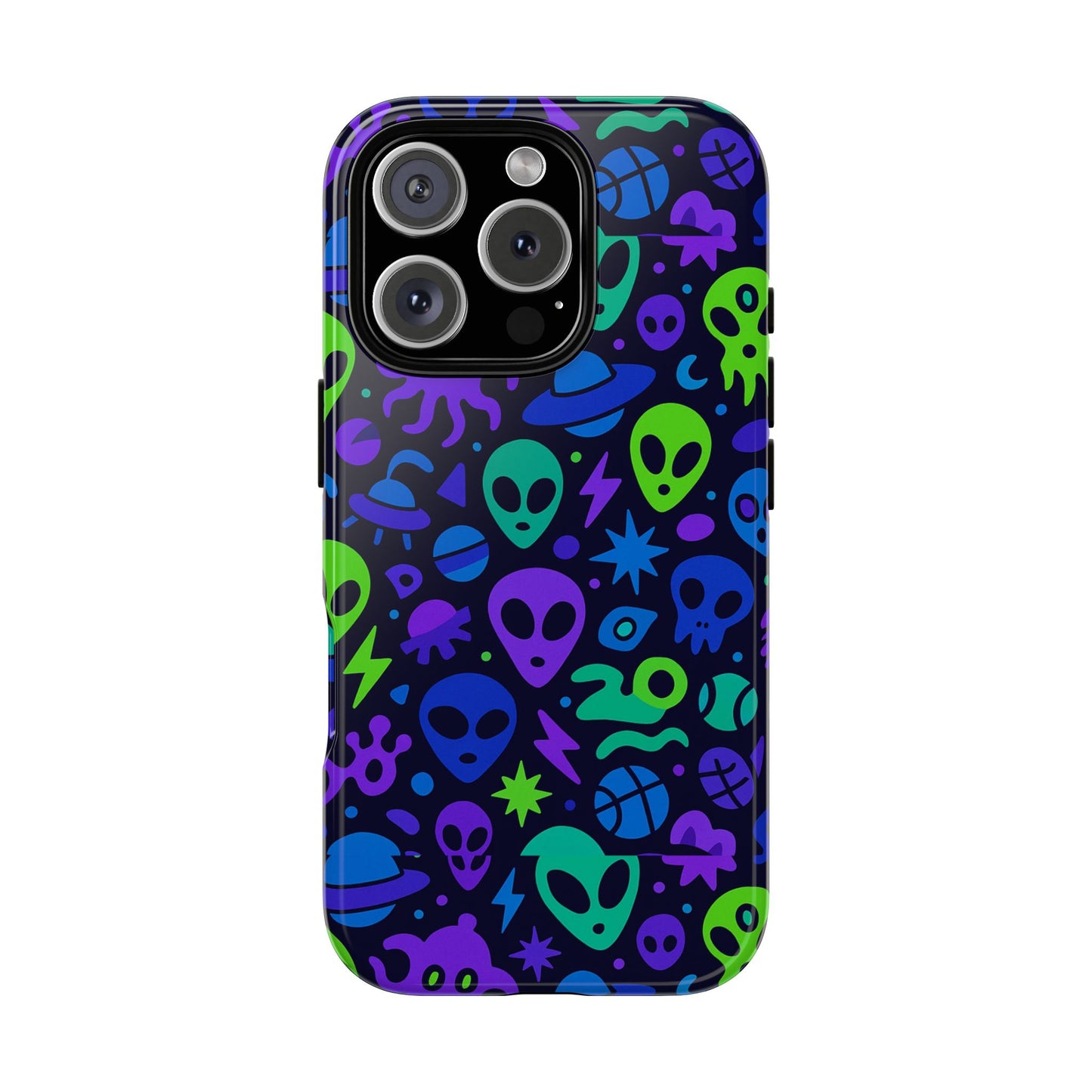 vibrant 3d alien and space design protective phone case for unisex smartphone accessories compatible with iphone 13, 14, 15 & 16 – all models including pro, pro max & plus