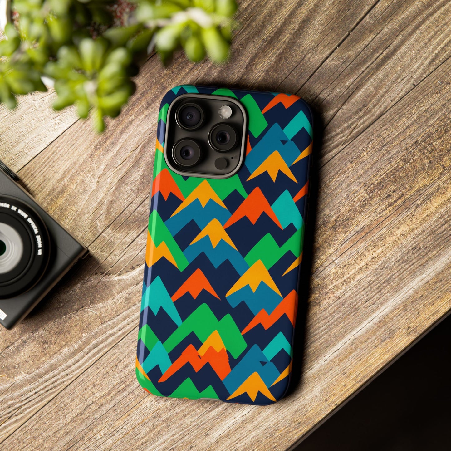vibrant mountain design protective phone case with colourful abstract pattern for stylish protection compatible with iphone 13, 14, 15 & 16 – all models including pro, pro max & plus