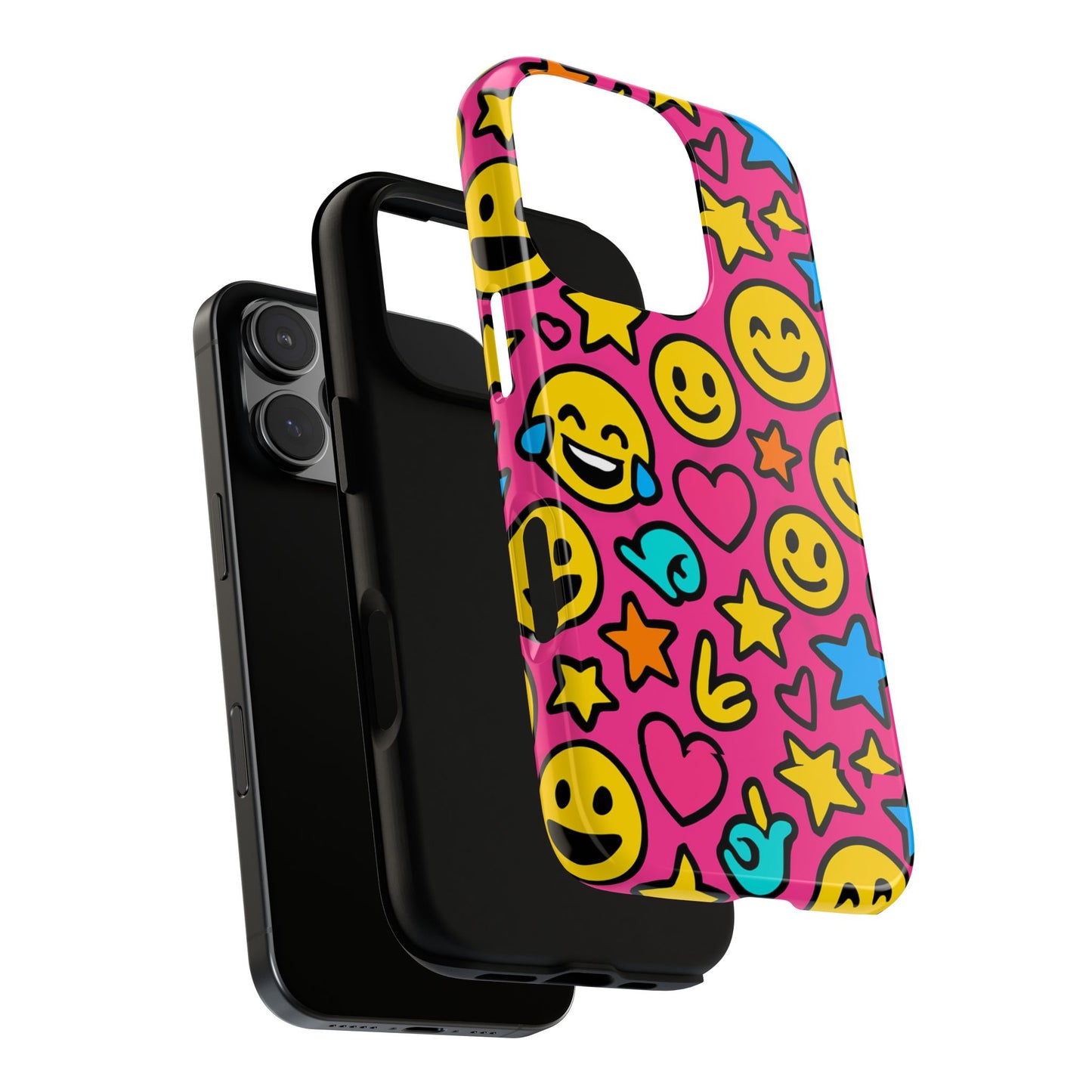 vibrant pink emoji phone case with 3d wrap design for stylish protection compatible with iphone 13, 14, 15 & 16 – all models including pro, pro max & plus