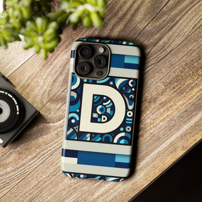 Blue Alphabet Letter D Phone Case with 3D Wrap and Shock Protection for Kids and Teens