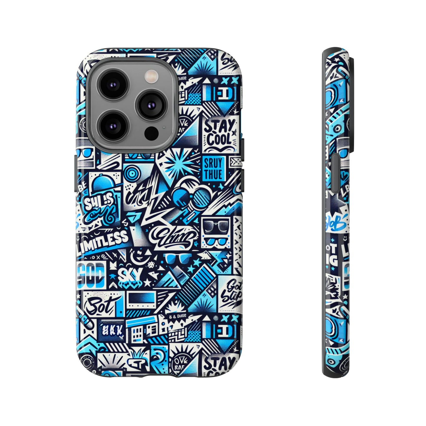 vibrant 3d wrap stylish protective phone case in playful blue and black design for trendsetters compatible with iphone 13, 14, 15 & 16 – all models including pro, pro max & plus