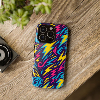 Vibrant Retro Lightning Bolt Protective Phone Case with 3D Design for Fashion Lovers Compatible with iPhone 13, 14, 15 & 16 – all models including Pro, Pro Max & Plus