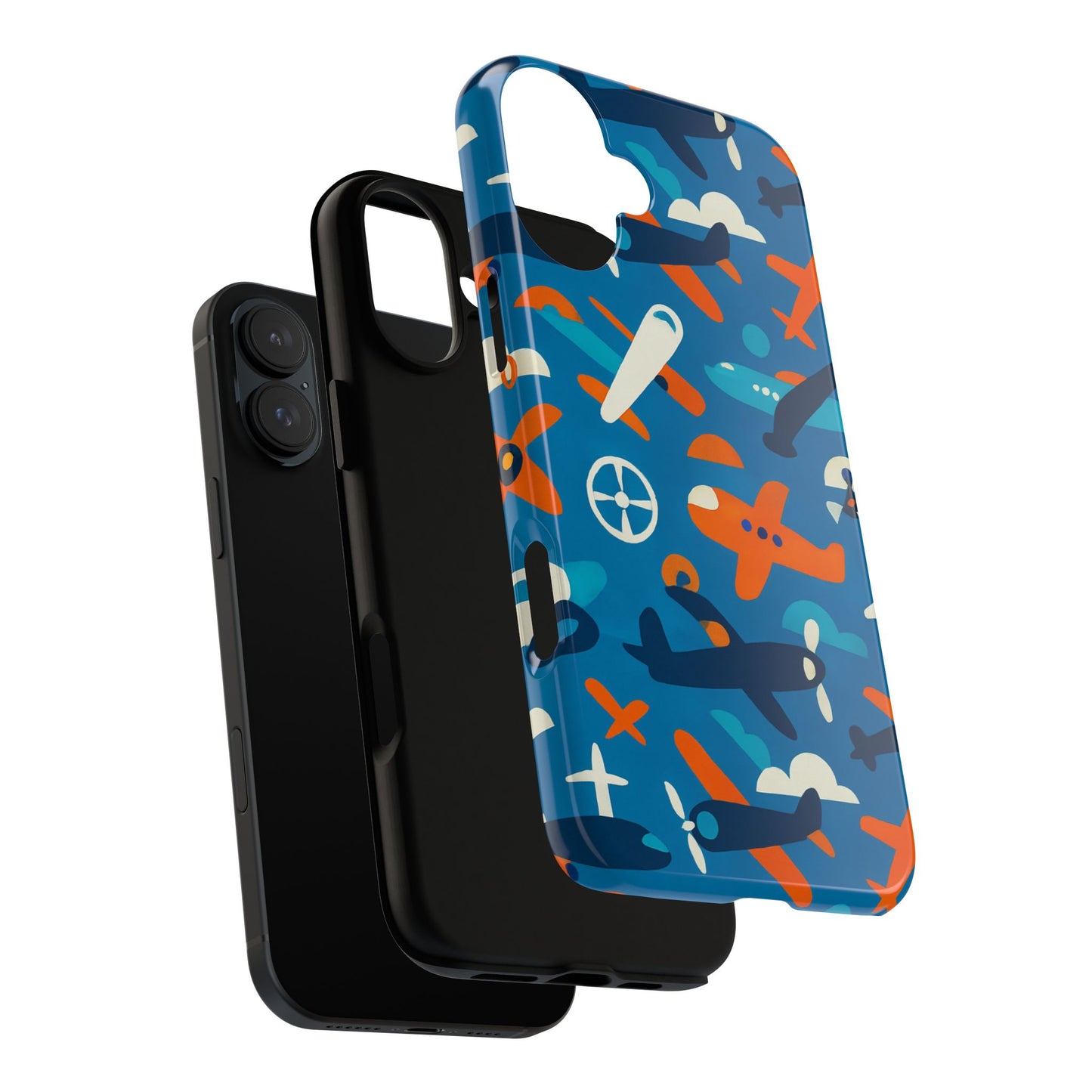 vibrant 3d airplane print phone case in blue – fun retro design for stylish protection – compatible with iphone 13, 14, 15 & 16 – all models including pro, pro max & plus