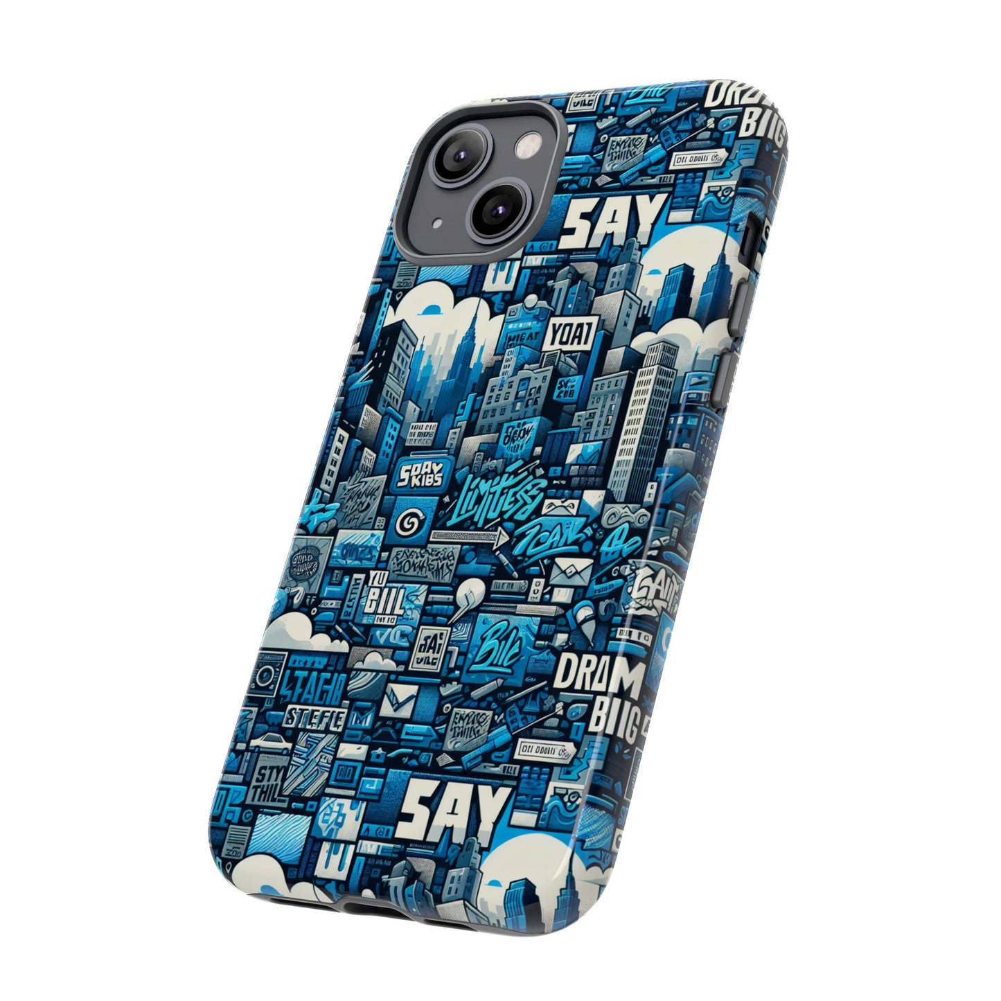 protective phone case with 3d urban design in blue for stylish protection – trendy accessory compatible with iphone 13, 14, 15 & 16 – all models including pro, pro max & plus