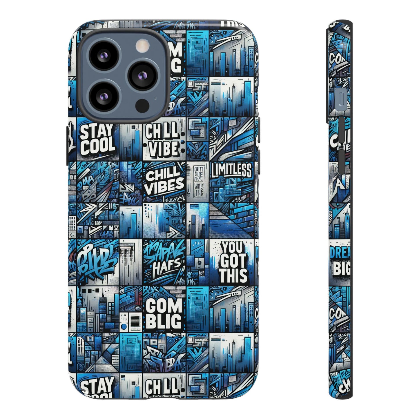 vibrant 3d wrap protective phone case in blue urban aesthetic design for stylish smartphone protection compatible with iphone 13, 14, 15 & 16 – all models including pro, pro max & plus