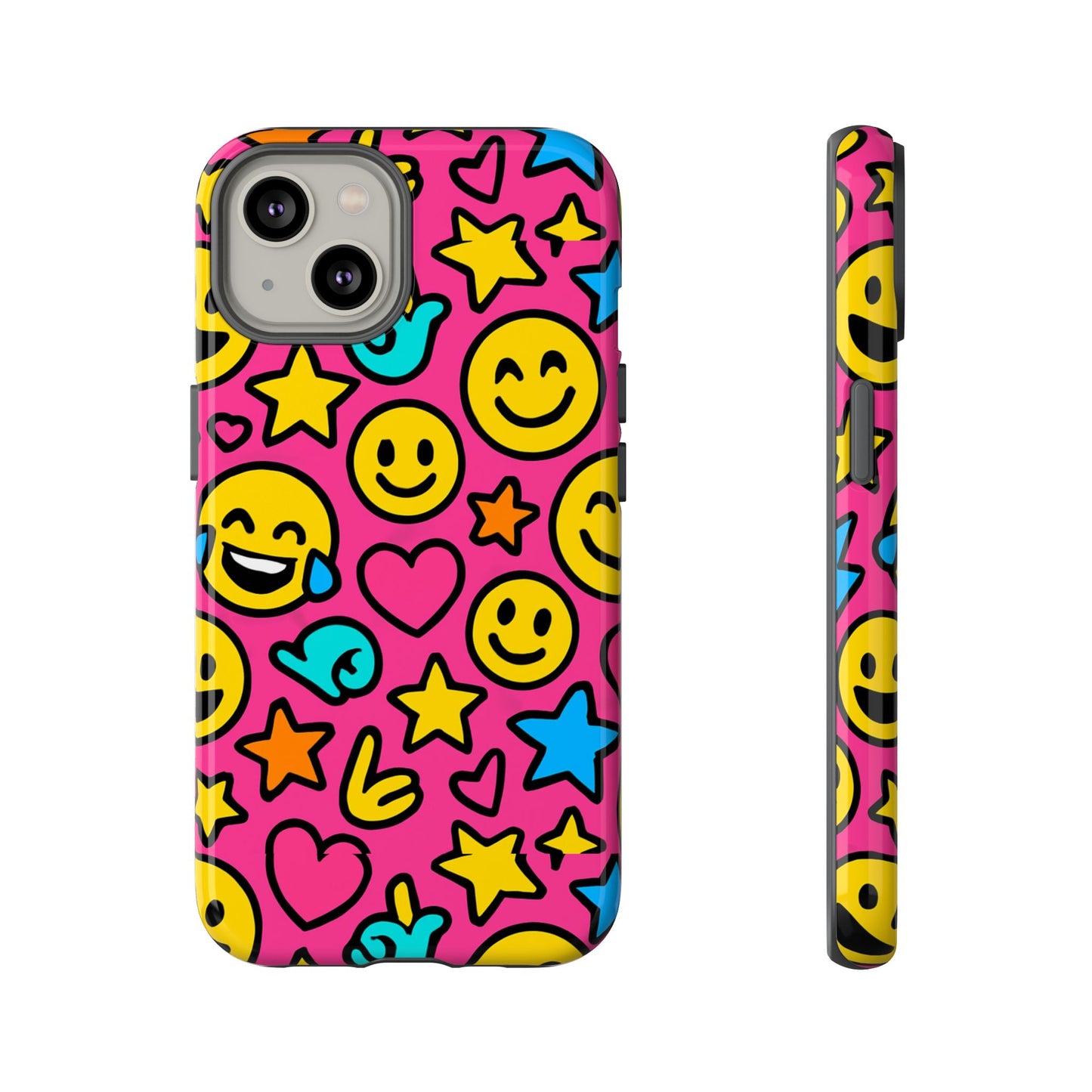 vibrant pink emoji phone case with 3d wrap design for stylish protection compatible with iphone 13, 14, 15 & 16 – all models including pro, pro max & plus
