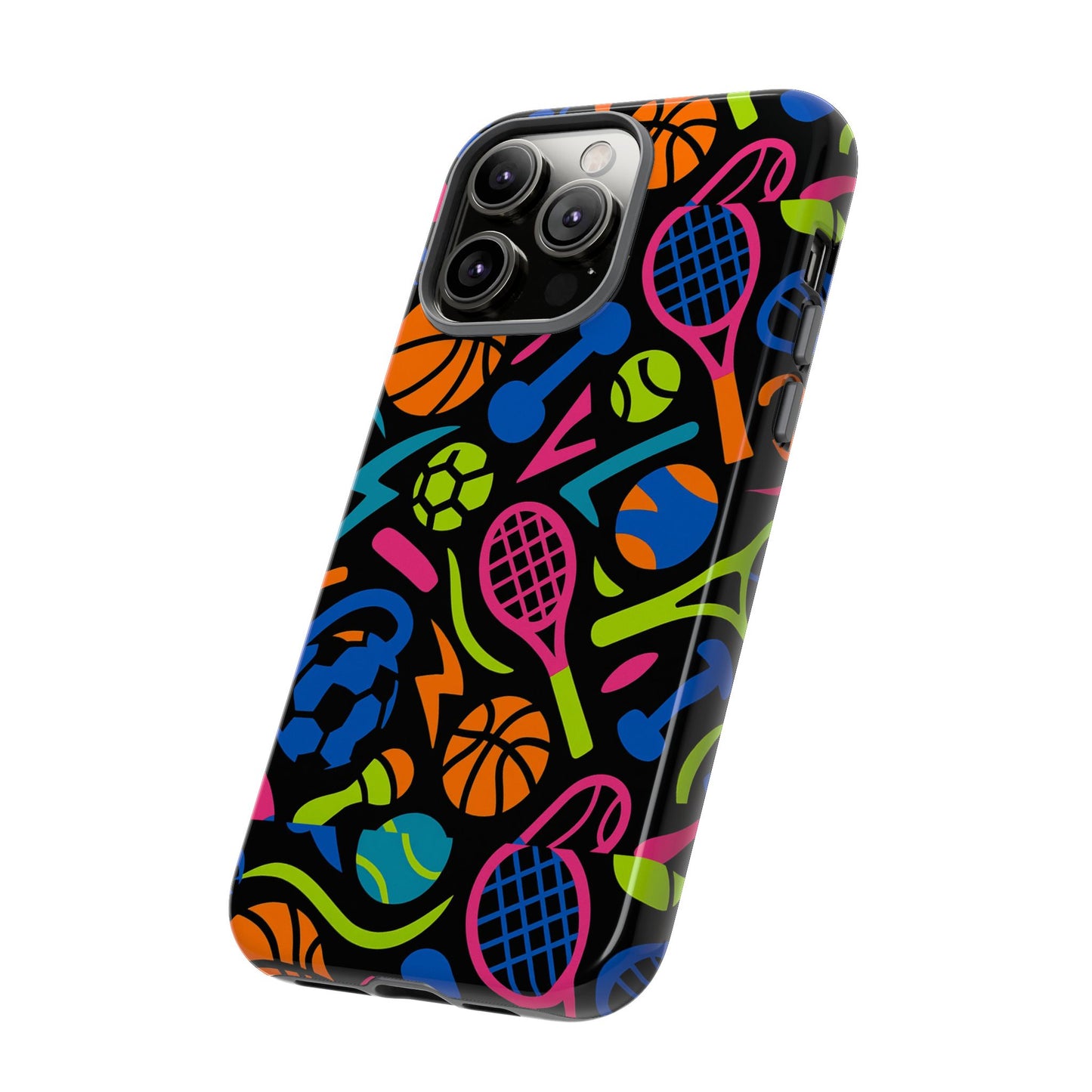 vibrant 3d sport-themed protective phone case in multicolour design for active lifestyle compatible with iphone 13, 14, 15 & 16 – all models including pro, pro max & plus