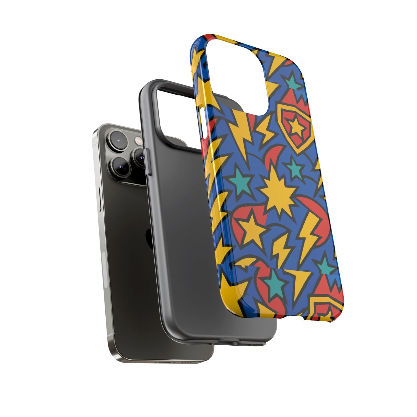 multicolour superhero phone case with 3d design for playful protection compatible with iphone 13, 14, 15 & 16 – all models including pro, pro max & plus