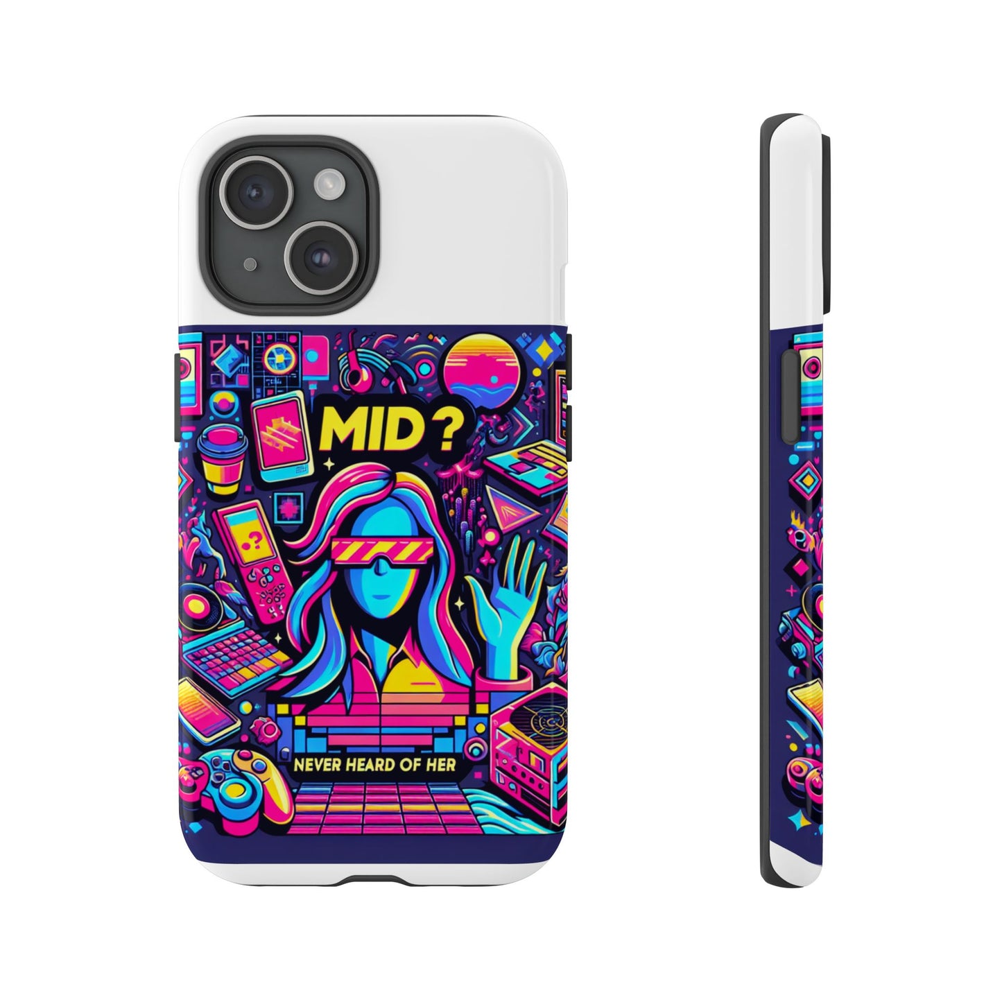 mid never heard of her 3d wrap protective phone case for fun retro style and shock absorption, ideal gift for tech enthusiasts and anime lovers