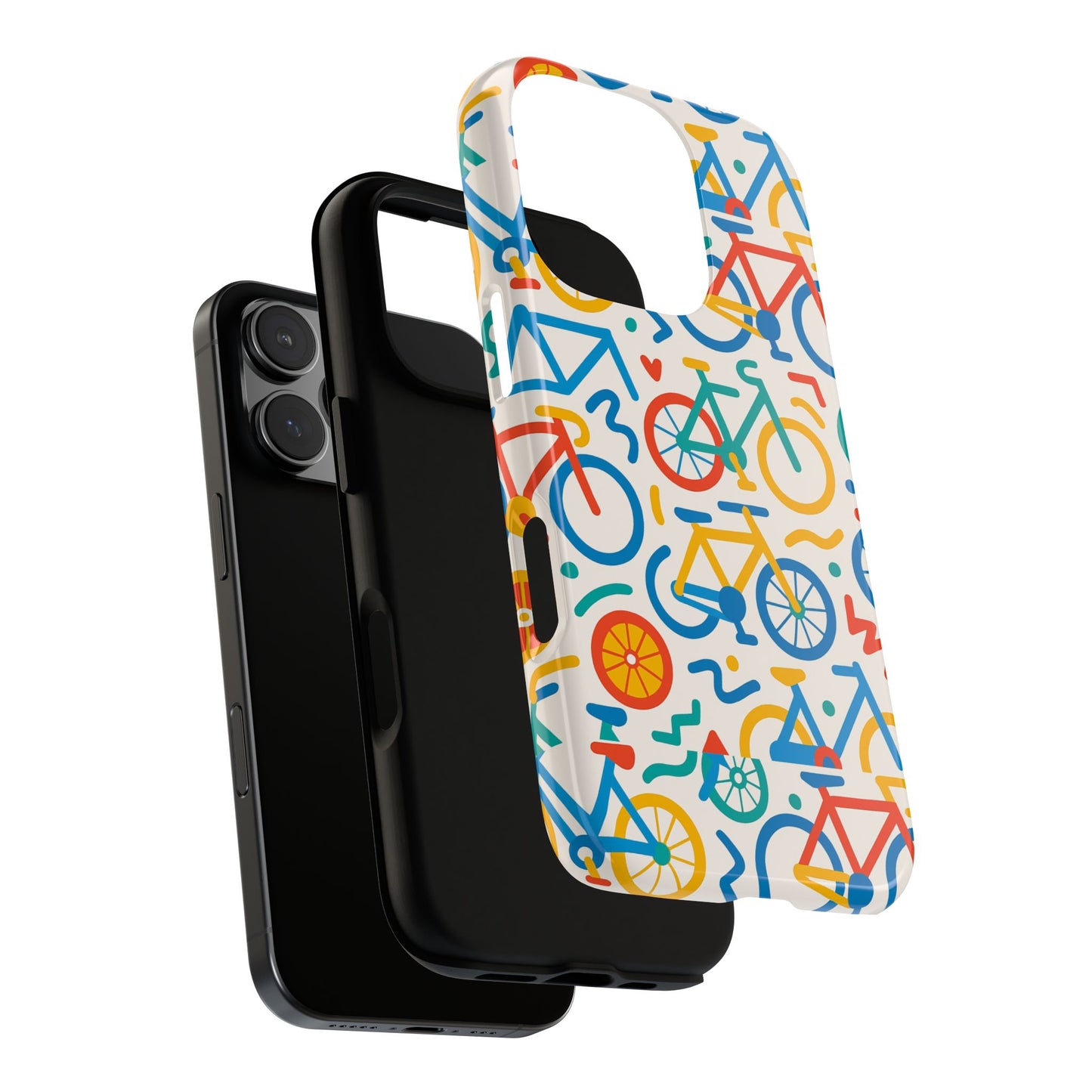 vibrant 3d bicycle print protective phone case – colourful unisex accessory for style and fun – compatible with iphone 13, 14, 15 & 16 – all models including pro, pro max & plus