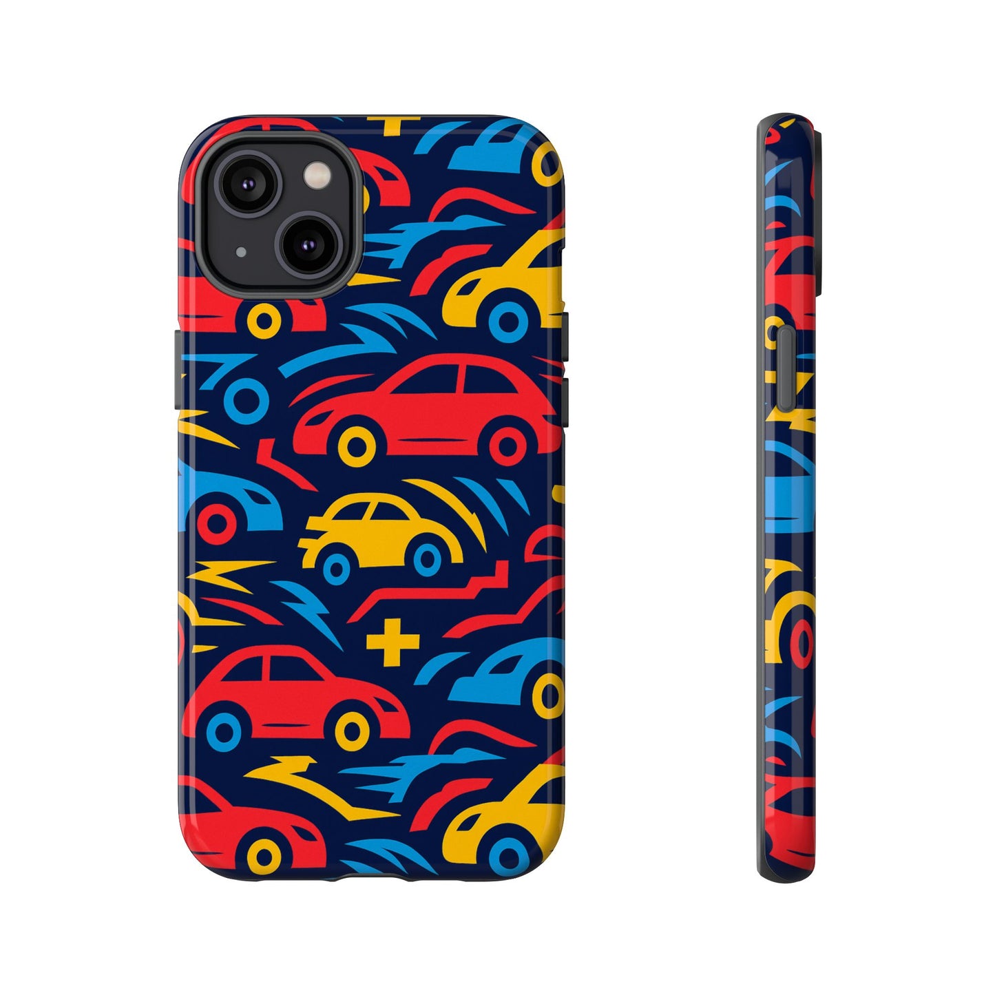 multicolour retro 3d wrap protective phone case with vibrant car design for stylish protection compatible with iphone 13, 14, 15 & 16 – all models including pro, pro max & plus