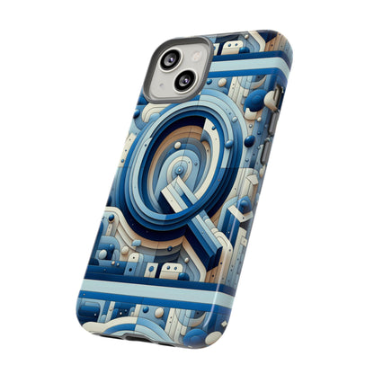 Blue Alphabet Q Phone Case for Android and iPhone Durable Shockproof Protective Cover with 3D Wrap Design