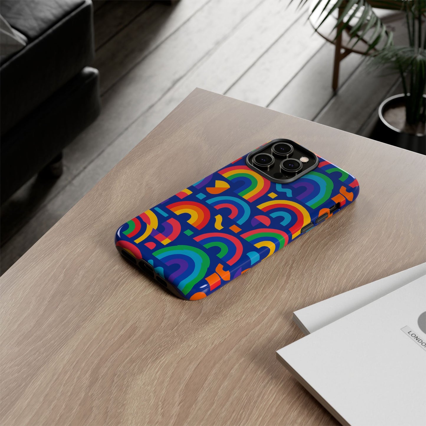 vibrant rainbow geometric 3d wrap protective phone case for stylish accessories compatible with iphone 13, 14, 15 & 16 – all models including pro, pro max & plus