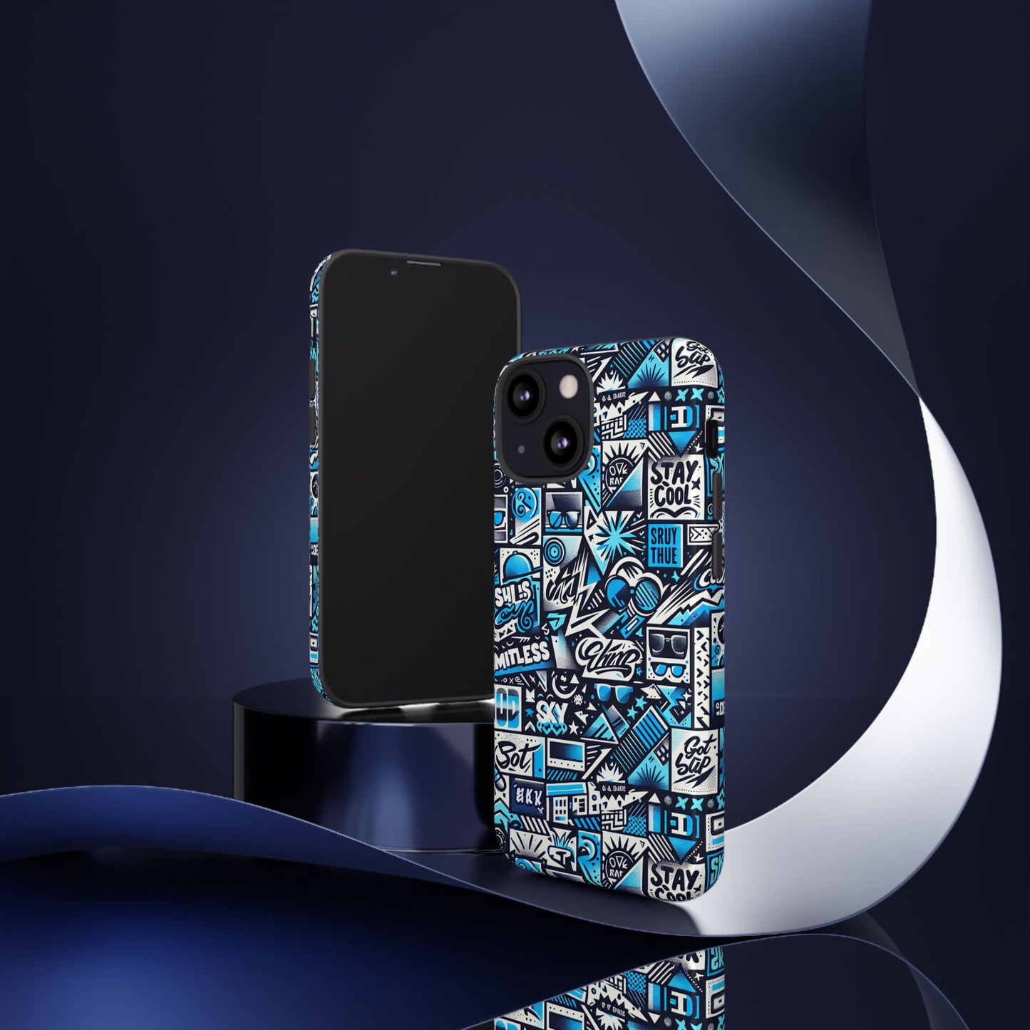 vibrant 3d wrap stylish protective phone case in playful blue and black design for trendsetters compatible with iphone 13, 14, 15 & 16 – all models including pro, pro max & plus