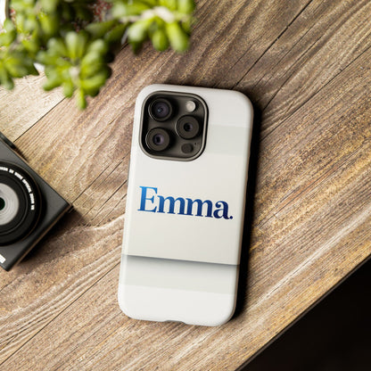 Elegant Personalised Protective Phone Case in White with Blue Typography for Stylish Individuals Compatible with iPhone 13, 14, 15 & 16 – All Models Including Pro, Pro Max & Plus