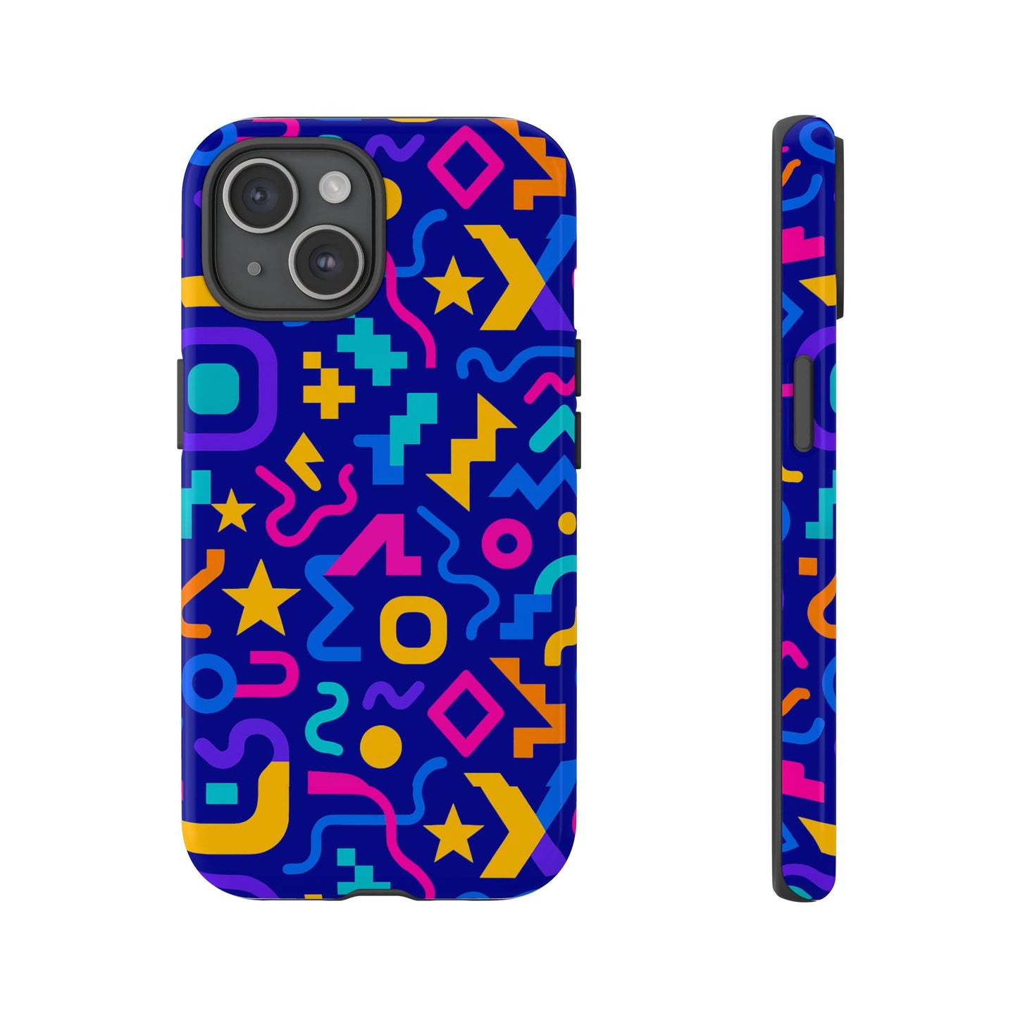 vibrant geometric protective phone case with 3d wrap design – playful accessory for self-expression compatible with iphone 13, 14, 15 & 16 – all models including pro, pro max & plus