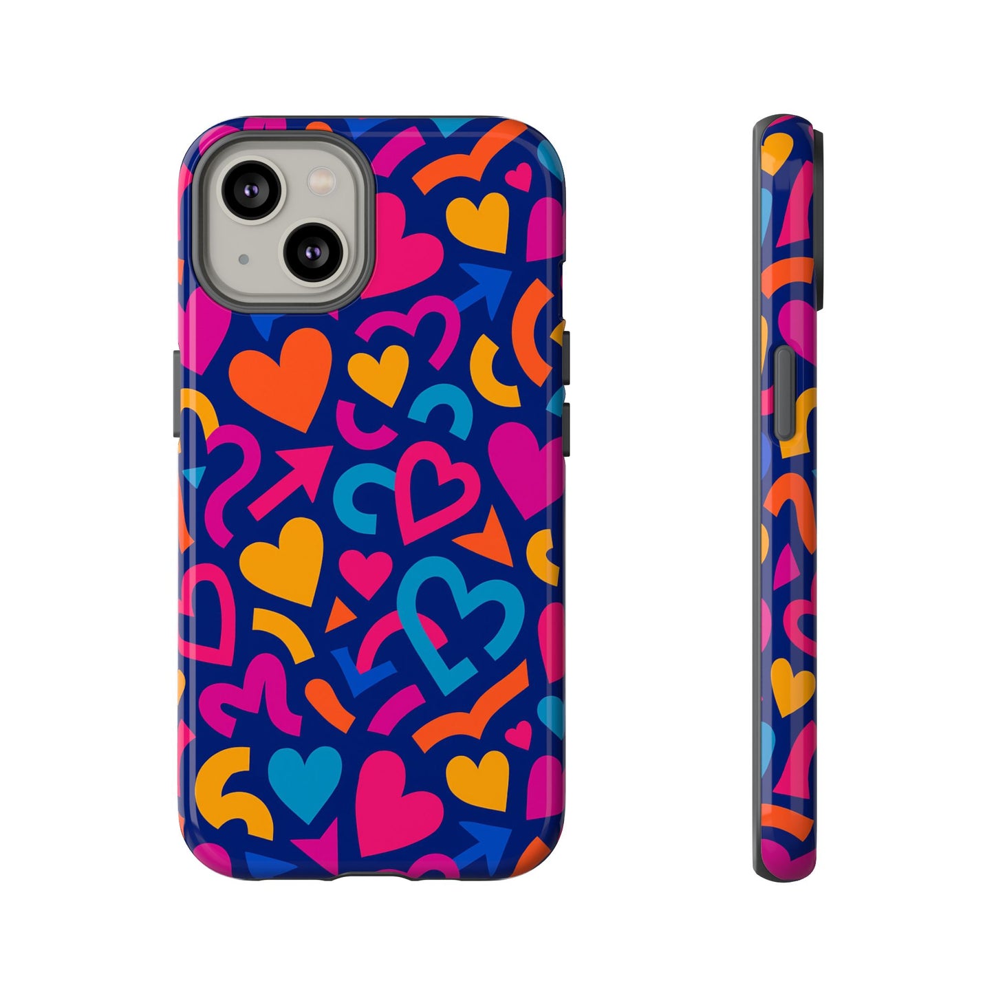 vibrant multicolour heart pattern protective phone case with 3d wrap design for stylish smartphone accessories compatible with iphone 13, 14, 15 & 16 – all models including pro, pro max & plus