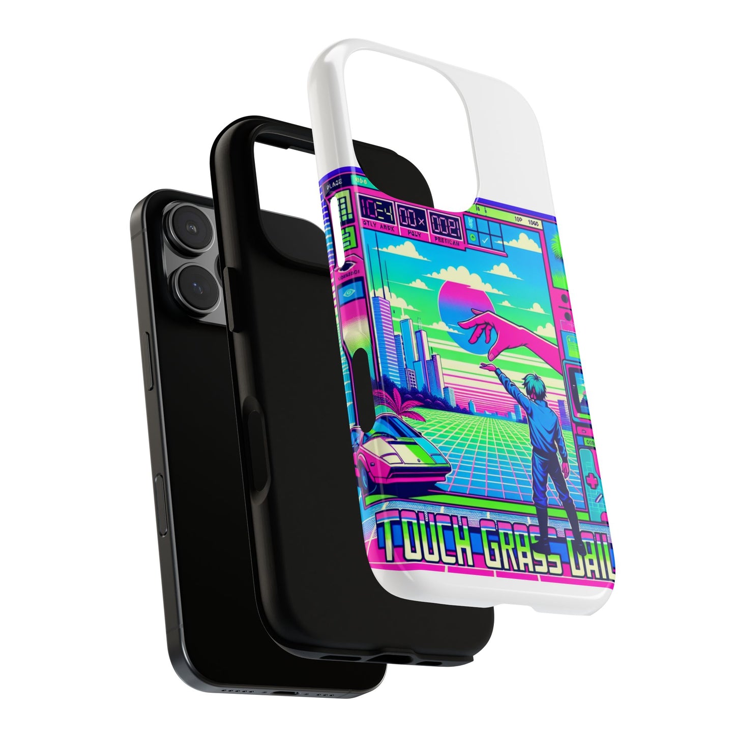 touch grass daily 3d wrap protective phone case for smartphones, durable shock absorption, uv protected, unique anime design, fun gift for tech enthusiasts
