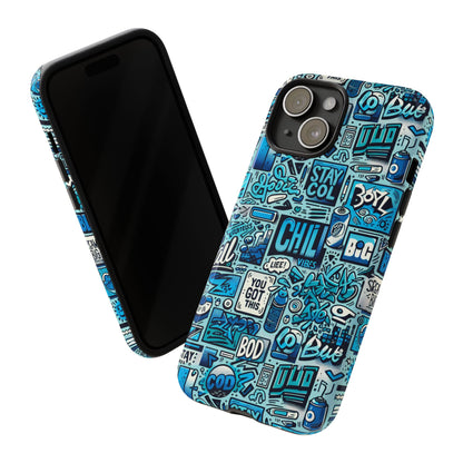 Vibrant Retro Graffiti Phone Case in Blue for Men and Women Stylish Protection Accessory Compatible with iPhone 13, 14, 15 & 16 – all models including Pro, Pro Max & Plus