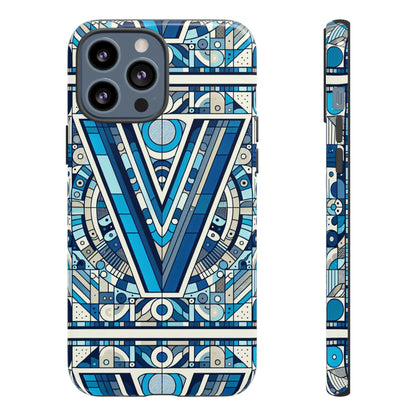 Blue Alphabet Letter V Phone Case for Men Women Kids Durable Shockproof Cartoon Anime Style Gift